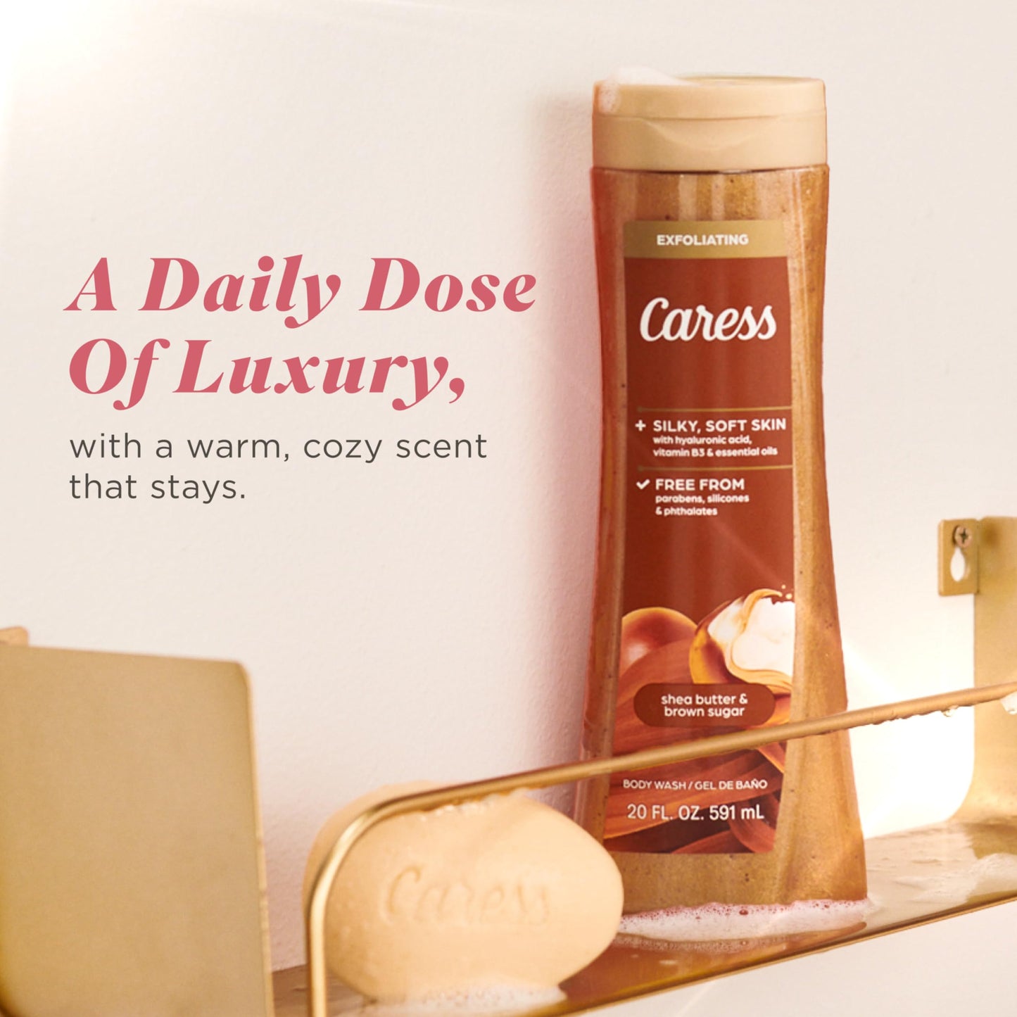 Caress 2-in-1 Beauty Bar Soap Exfoliating and Nourishing Shea Butter and Brown Sugar 3.15 oz 3 Bars