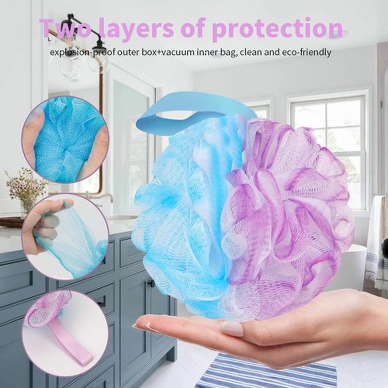 FARMOGA Bath Loofah Sponge Back Scrubber Shower Sponge Soft Mesh Exfoliator Pouf Shower Ball Bath Sponges for Women and Men Bath Accessories (4Pcs 50g Mix Black)