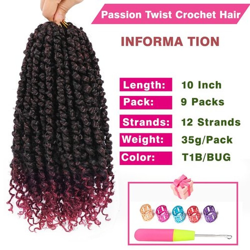 9 Packs Pre Looped Crochet Passion Twist Hair 10 Inch Pre-twisted Passion Twist Hair Passion Twist Crochet Hair Bohemian Passion Twist Crochet Braids Hair for Women Girls and Kids (10Inch,T1B/BUG)