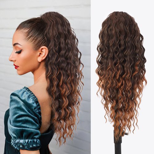QGZ Curly Ponytail Extension,Drawstring Ponytail for Black Women 26 Inch Synthetic Long Afro Curly Fluffy Ponytail Hairpiece for Daily Use(T1B/30)
