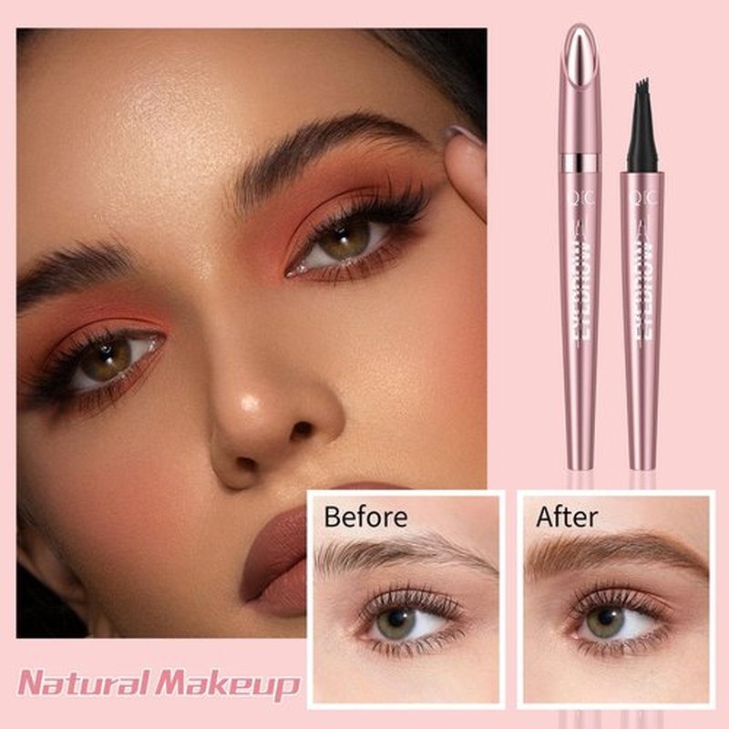 3D Waterproof Microblading Eyebrow Pen with 4 Fork Tip,QIC Eyebrow 4 Tip Brow Pencil,Long-Lasting Natural Eyebrow Hair,Magic Eyebrow Pencil Eyebrow Brush (Black brown)