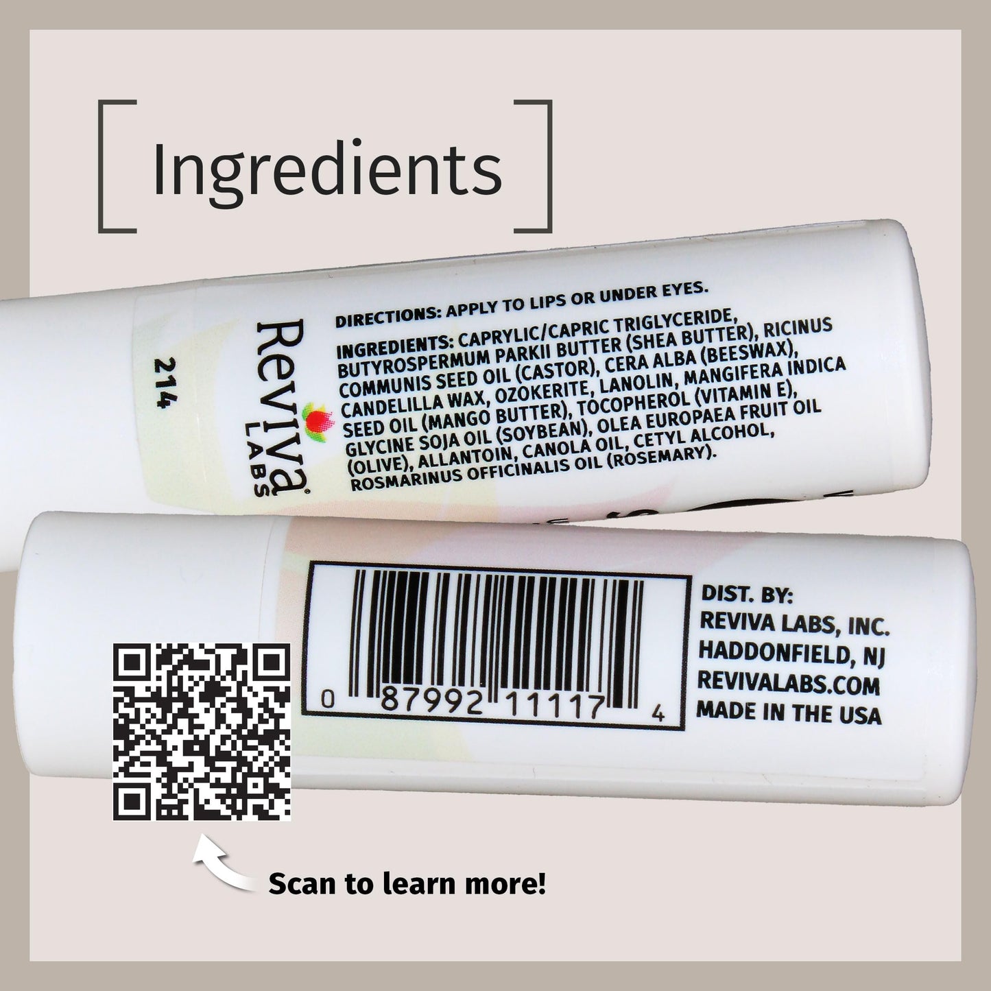 Reviva Labs Vitamin E Stick - Hydrating Lip Balm for Chapped Lips & Under Eye Care - Moisturizing with Beeswax, Shea Butter & Allantoin - Vitamin E Lip Balm for Men & Women