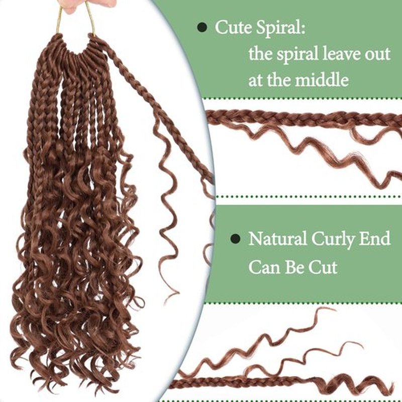 Goddess Box Braids Crochet Hair 10 Inch 8 Packs Pre-looped Bohemian Crochet Boho Box Braids With Curly Ends 3X Crochet Braids Hair for Women Synthetic Braiding Hair (10 inch, #30)