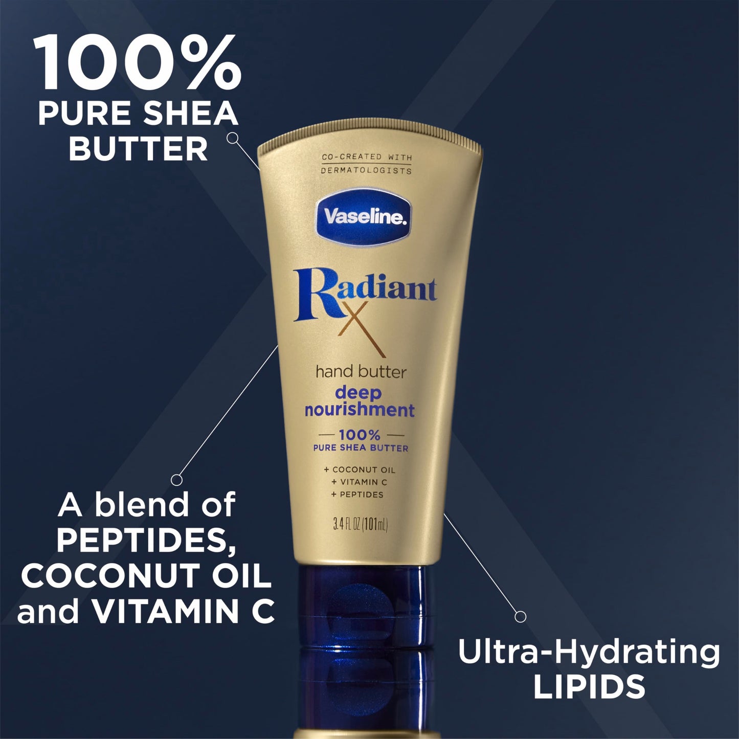 Vaseline Lotion, Radiant X Deep Nourishment Hand Butter 2-Pack for Dry Skin + Original Vaseline Lip Therapy Stick for Dry Lips with Petroleum Jelly (3 Piece Set)