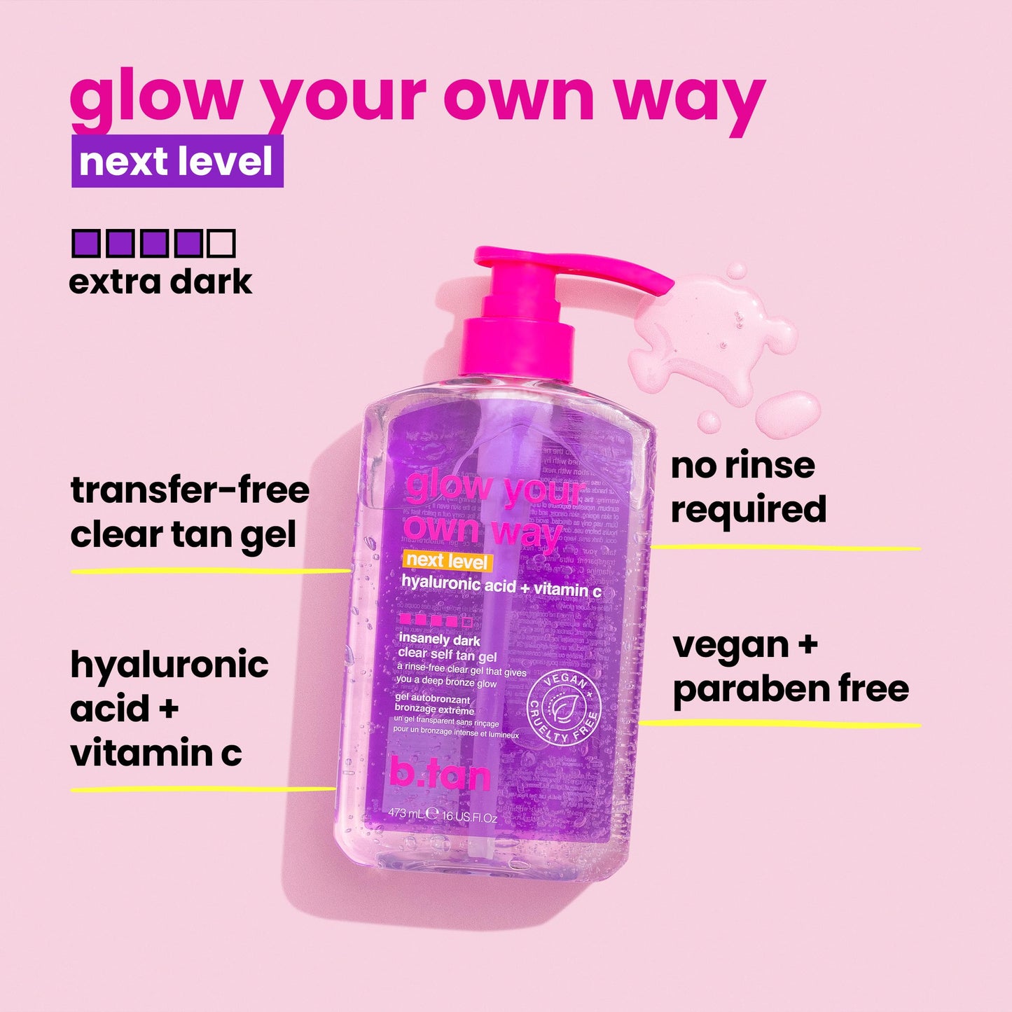 b.tan Best Clear Self Tanning Gel Kit | Glow Your Own Way Bundle - Ultra Dark, Quick Express Tanner for Face & Body with Applicator, No Transfer (Ultra Dark Gel with Mitt)