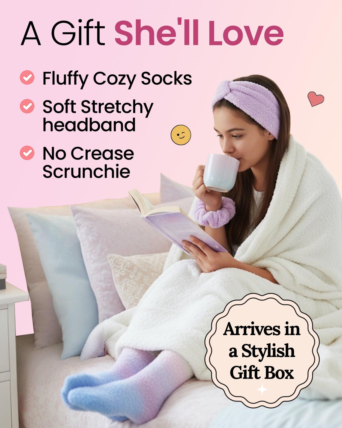 Lily England Cozy Self-Care Gift Set - Teen Girl Gifts Trendy Stuff with Soft Fluffy Socks, Headband & Scrunchie - Birthday & Fun Stocking Stuffers for Teen Girls & Tweens