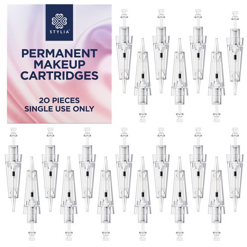 Stylia 20PC Permanent Makeup Permanent Makeup Cartridges for Microshading, Lip Lining, Detailing, Eyeliner & Eyebrows - Clear, Sharp, Disposable & Easy to Install - 5RS For Shading