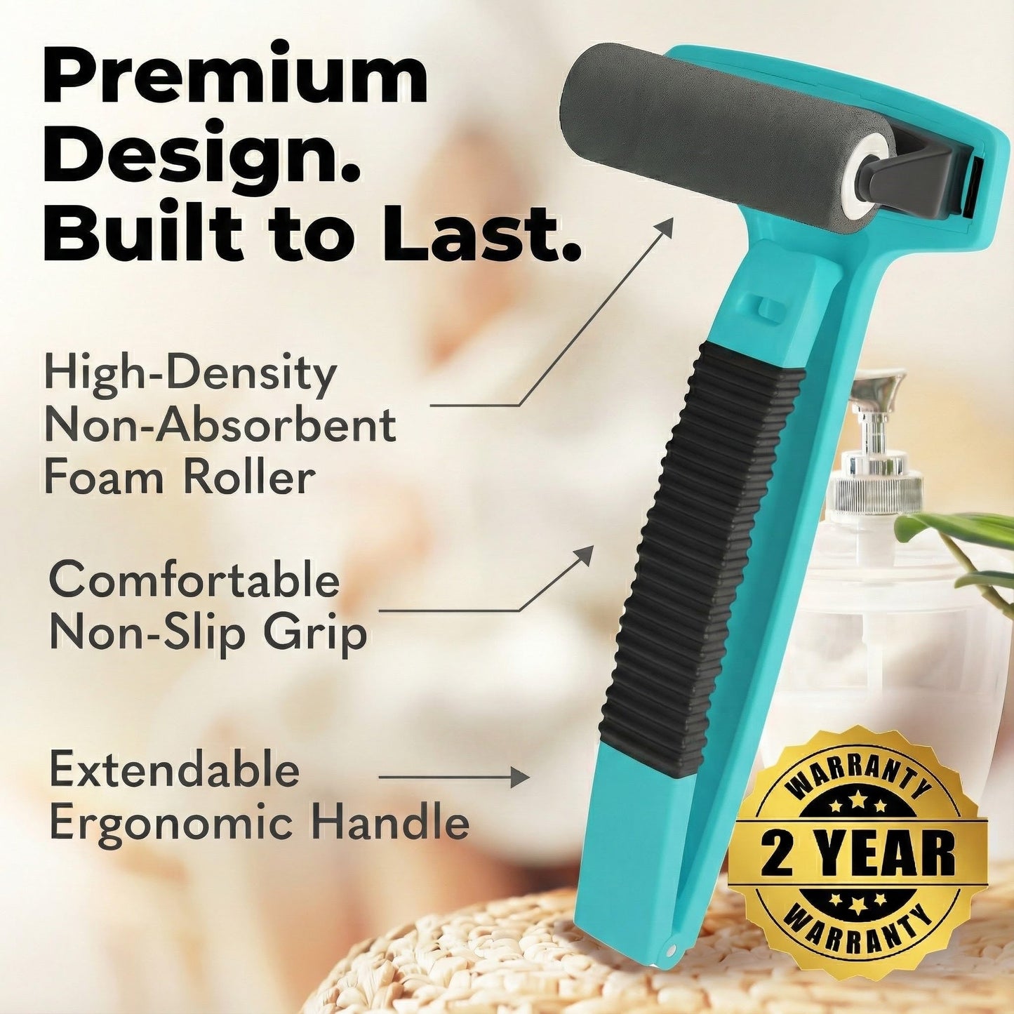 bearback Lotion Applicator for Back & Body Long-Reach Roller for Even Lotion, Sunscreen, Self-Tanner & Medication Application Foldable, Reusable, No-Help Design American Small Business (Teal)