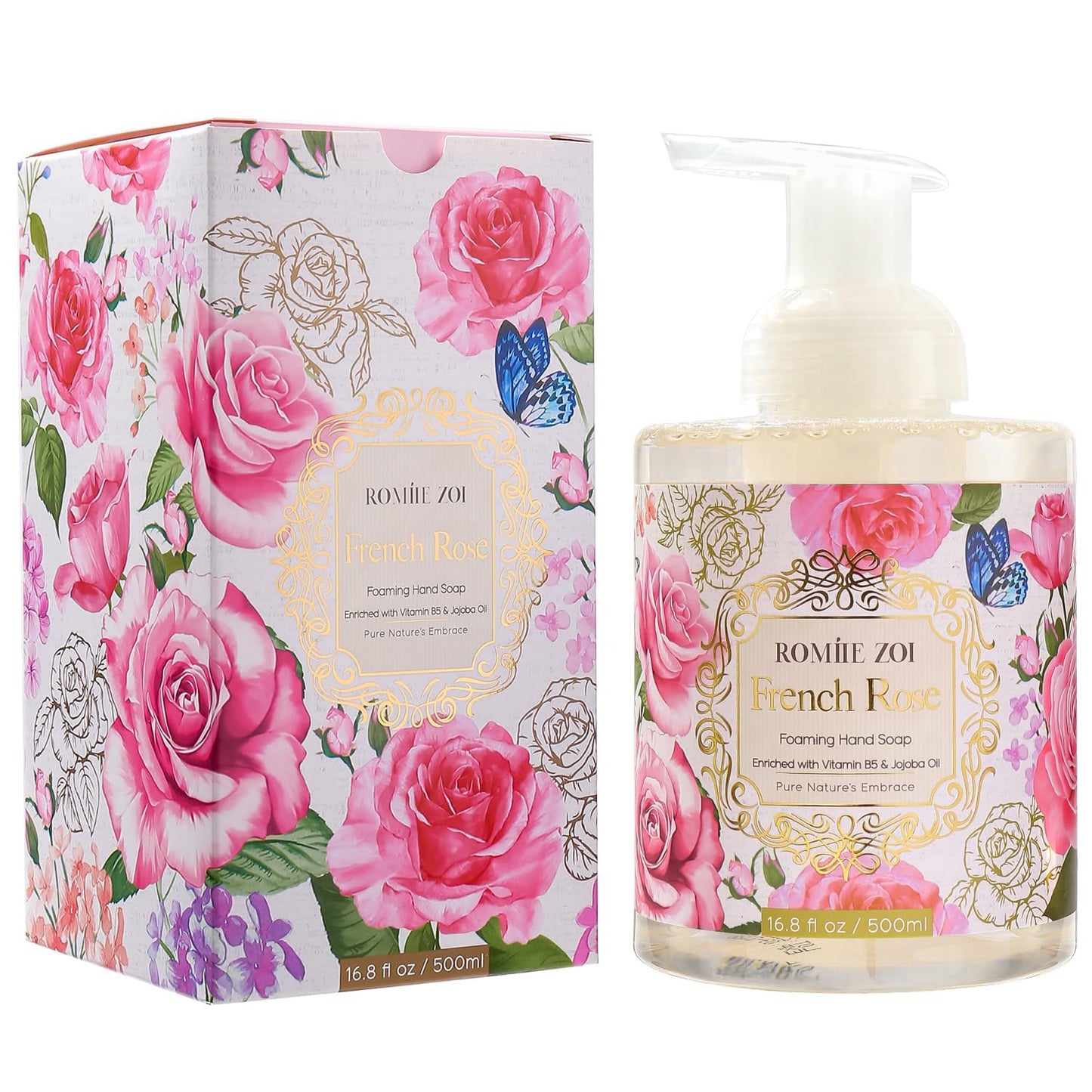 ROMIIE ZOI Foaming Hand Soap with Gift Box- French Rose - Biodegradable Formula Moisture & Revitalize - 500ml/ 16.8oz