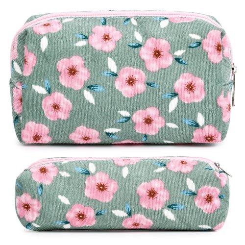 SOIDRAM Makeup Bag Floral Cosmetic Bag Cute Makeup Pouch 1Pcs Large Capacity Makeup Bags and 1Pcs Makeup Brushes Storage Bag Travel Toiletry Bag Organizer