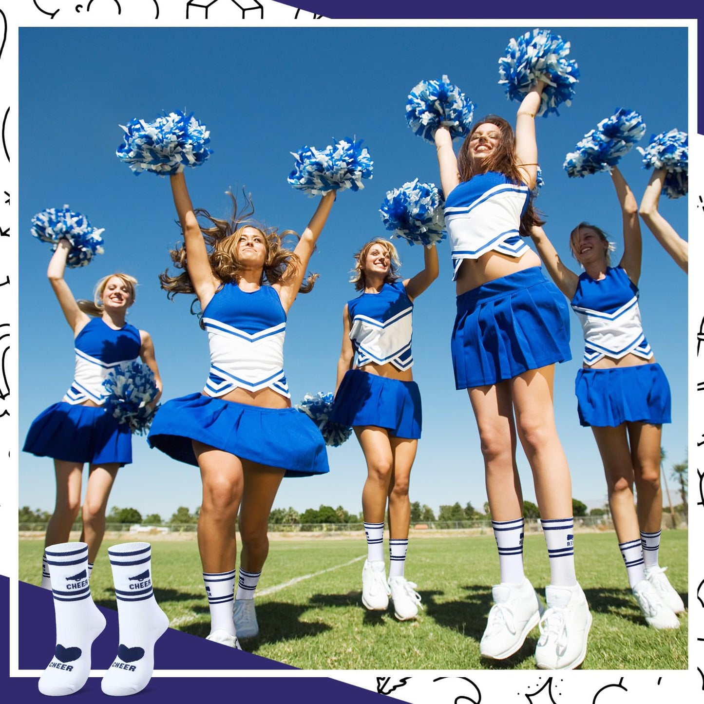 Cutecrop 12/24/48 Pairs Cheerleader Gifts Cheerleader Socks Cheer Ankle Sock for Women Girls Team Cheer Accessories(Blue,24 Pairs)