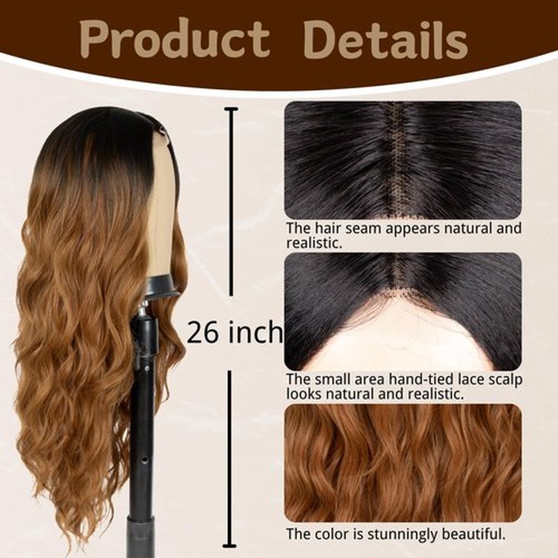 Long Ombre Brown Wig for Women 26 Inch Middle Part Wavy Women Charming Wigs Realistic Natural Looking Synthetic Heat Resistant Fiber Wig for Daily Party Use
