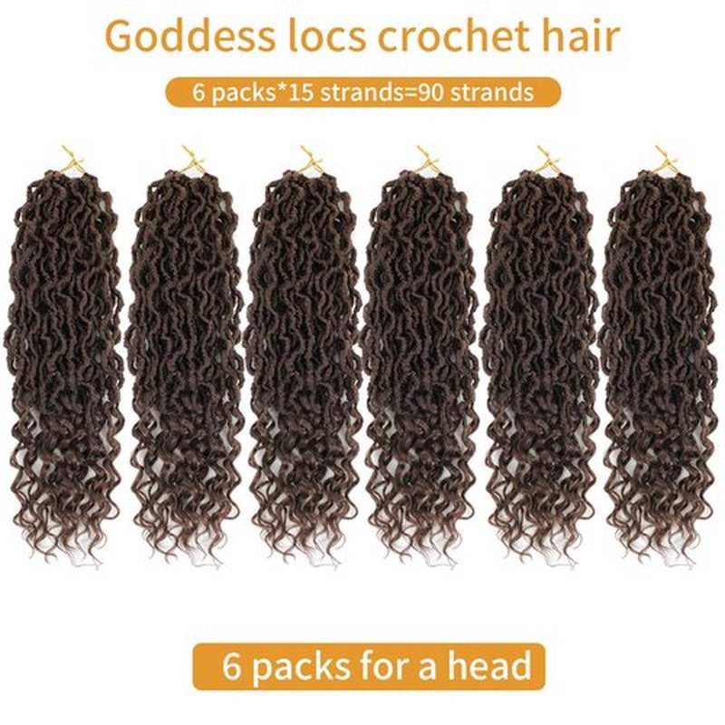 Goddess Locs Crochet Hair 18 Inch 6 Packs Color 33 Faux Locs Crochet Hair Pre Looped Crochet Faux Locs with Curly ends(33#, 18 Inch, 6 Packs)