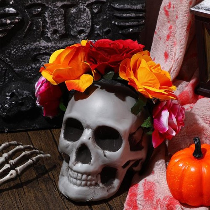 WILLBOND 3 Pcs Mexican Rose Flower Crown Headband Day of The Dead Headband Halloween Cosplay Headpiece(Stylish Colors)