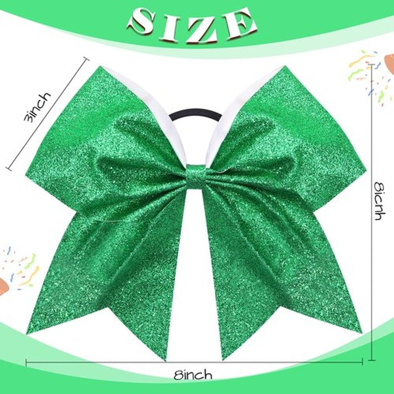 16PCS 8" Large Glitter Cheer Bows for Cheerleaders, CN Sparkly Hair Bows with Elastic Hair Ties Accessories for Teens Girls Women Cheerleading Softball Competition Sports (Green)