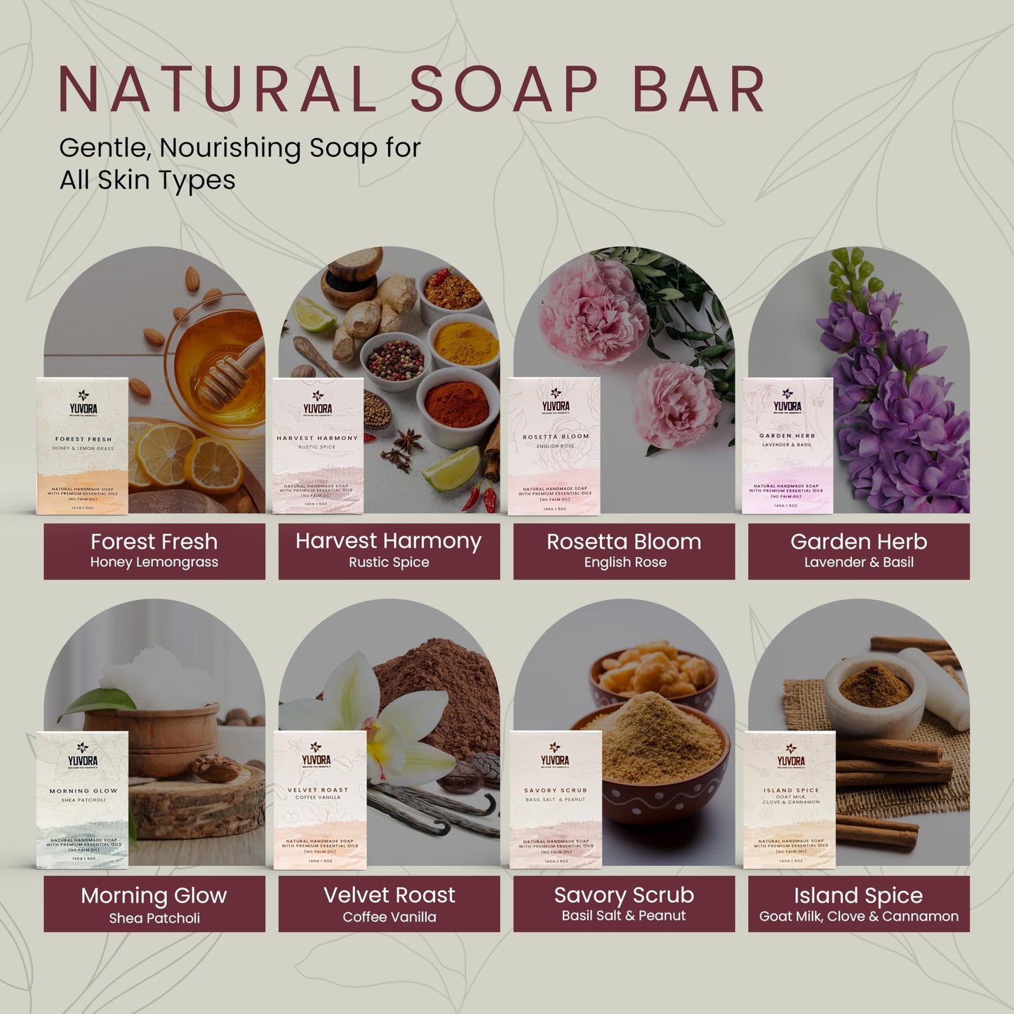 Yuvora 8 Pcs Women Natural Handmade Body Soaps 5 OZ Pack Floral Radiance Long lasting Fragrance Luxurious Scents with Natural Ingredients – Sulfate & Paraben Free, Vegan Soap