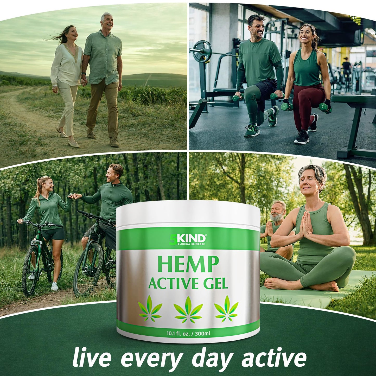 5kind Hemp Active Gel 10.1 fl oz - Hemp Cream Maximum Strength - Natural Topical Cream - Muscle Rub for Lower Back, Joints, Neck, Knees, Shoulders