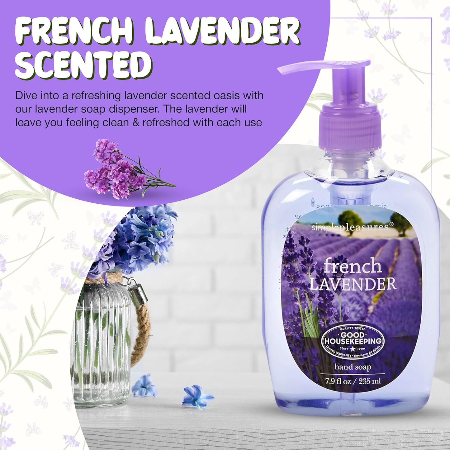 Premium Hand Soap - French Lavender Scent | 7.9 oz Bottle + 59 oz Refill - Multiple Scents Available
