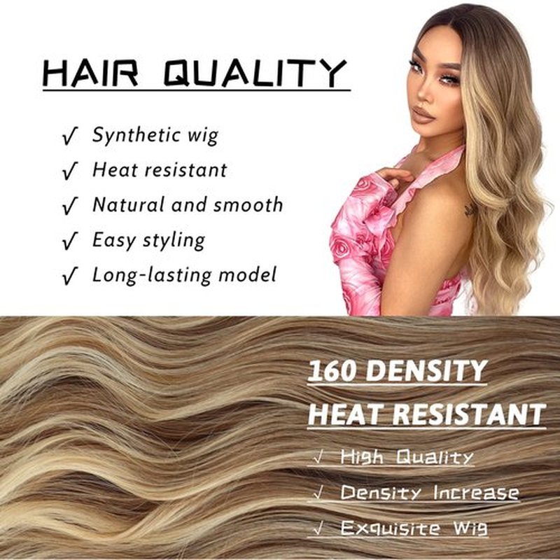 LINGHANG Long Blonde Wigs for Women Synthetic Blond Wavy Wig Natural Looking Synthetic Dirty Blonde Long Wig for Daily Party Use