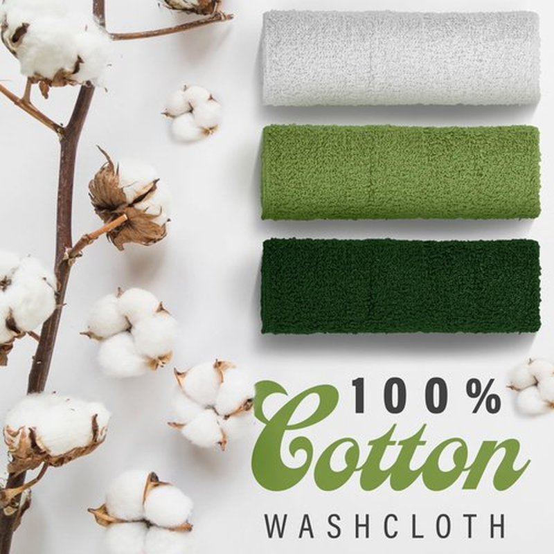 DecorRack 18 Pack 100% Cotton Wash Cloths, Ultra Soft, 11 x 11 inch Ultra Absorbant, Machine Washable Premium Washcloths, Green (18 Pack)