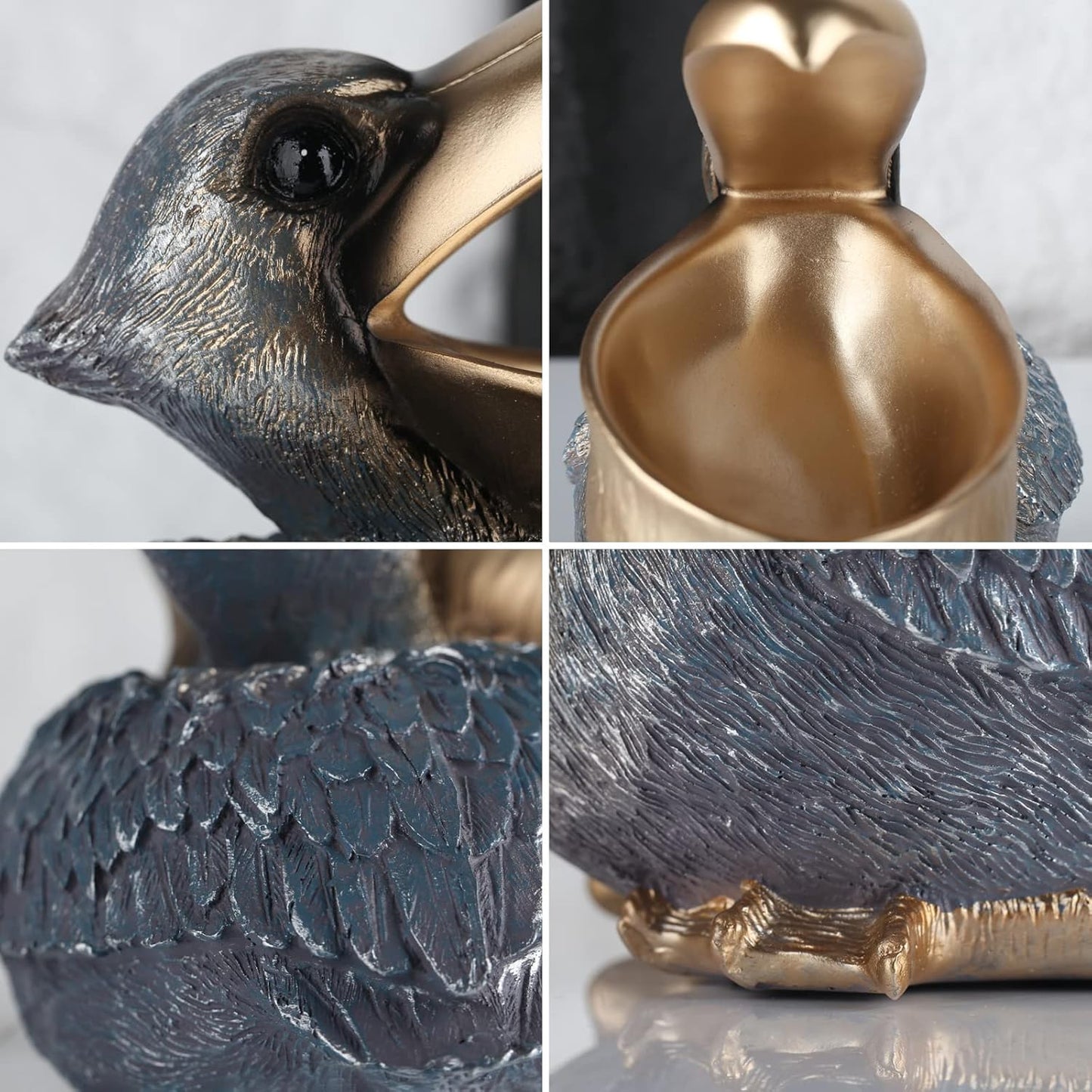 Pelican Key Holder Statue - Fun Hippo Candy Dish for Office Desk | Unique Modern Decor (Gold)