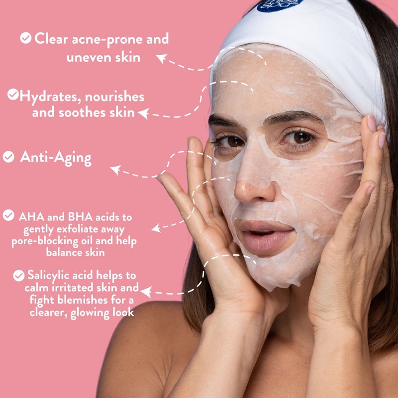 MISS SPA Face Mask Skin Care, Clear Skin Enzyme for Women, Exfoliating Sheet Mask for Acne, Blemish Free Skin, Biodegradable Cotton Sheet Mask, Dermatologist Tested, 4 Pack