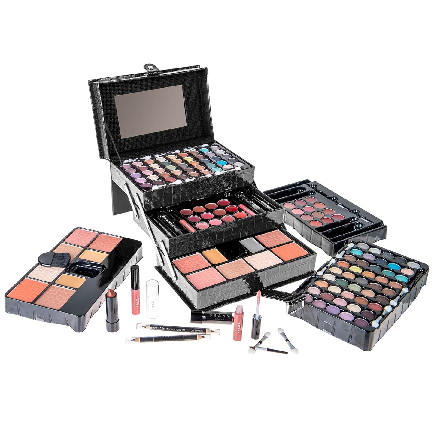 SHANY All In One Makeup Set, Eyeshadow, Blushes, Face Powder, Lipstick, Eye liners, Make up Pencils and Cosmetics Mirror - Makeup Kit With Reusable Storage Beauty Box - Red