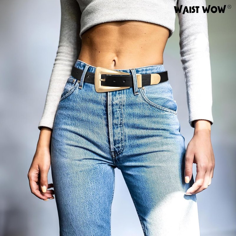 Stylish Women's Leather Belts for Jeans - Fashion Waist Belt with Gold/Silver Buckle | Versatile Accessories