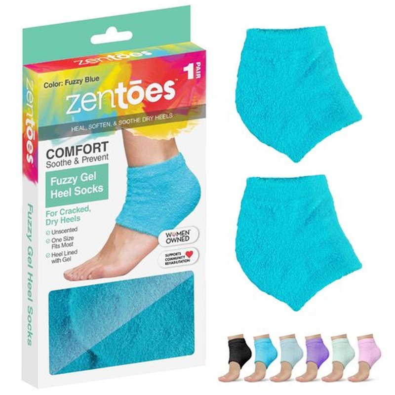 ZenToes Moisturizing Sleep Socks with Vitamin E, Olive Oil and Jojoba Seed Oil to Soften and Hydrate Dry Cracked Heels (Fuzzy Blue, 1 Pair Regular)