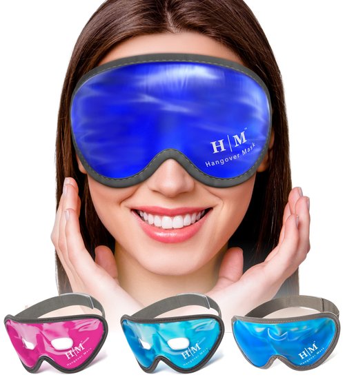 Gel Eye Mask- H M Mask- Reusable Cold Eye Mask with Adjustable Straps- Our Soothing Eye Gel Mask Helps Puffy Eyes, Dark Circles and Hangovers - Our Eye Ice Pack Also Relieves Sinus Pain & Headaches