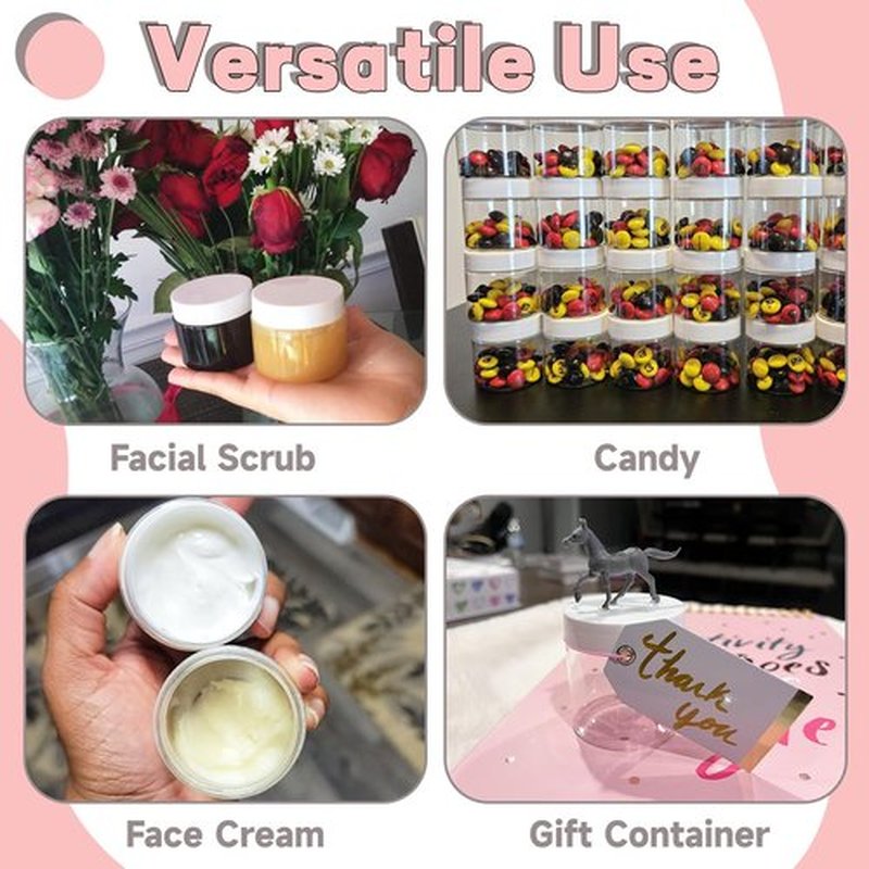 20 Pcs 2 Oz Clear Cosmetic Container with White Lids,Travel Storage Clear Empty Cosmetic Jars,Plastic Round Pot Jars for Eye Shadow,Lotion,Cream,Jewelry,Painting,Candies,DIY Ointments