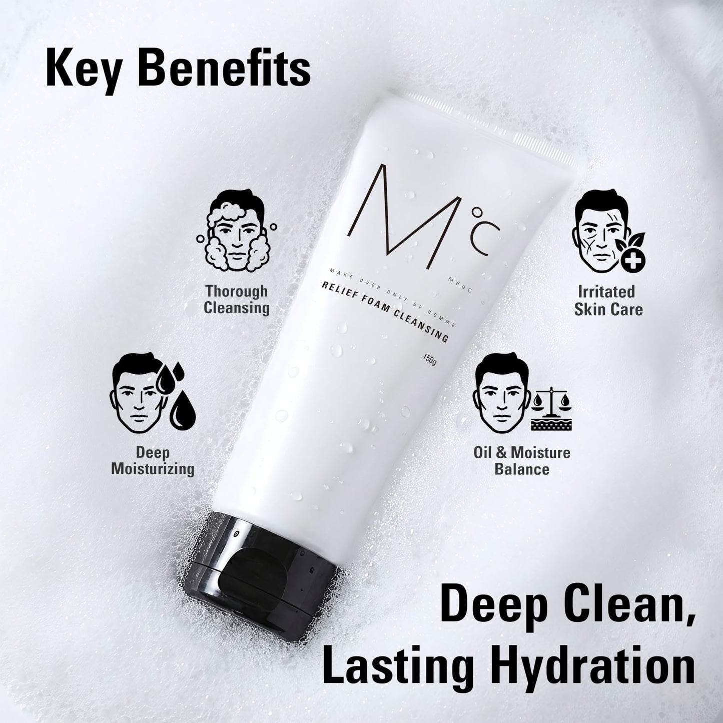 Mdoc Men's Relief Foam Cleanser, Korean Facial Cleanser for Men with Green Tea, Chamomile & Aloe Vera, Rich Foaming Face Wash, Daily Gentle Facial Cleanser, Made in Korea, 150 mL