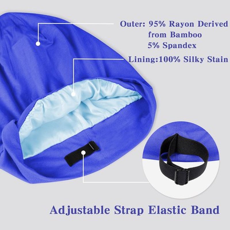 Fittia Satin Hair Bonnet for Sleeping, Silky No Frizzy for Curls Care, Adjustable Strap for Non-Slip, Dreadlocks Cap for Women&Men Dark Blue