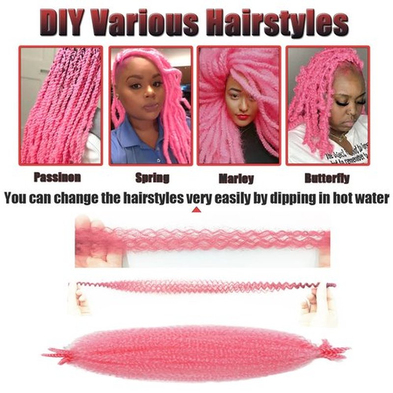 KYNLEY 12 Inch Pink Spring Twist Hair 2 Packs Springy Afro Twist Hair Pre-Separated Kinky Marley Twist Braiding Hair Wrapping Hair for Soft Locs (Pink Marley Hair)