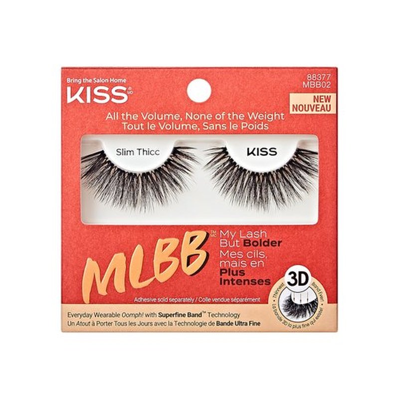 KISS My Lash But Bolder, False Eyelashes, 'Slim Thicc', 16 mm, Includes 1 Pair, Contact Lens Friendly, Easy to Apply, Reusable Strip Lashes, Glue On Lashes