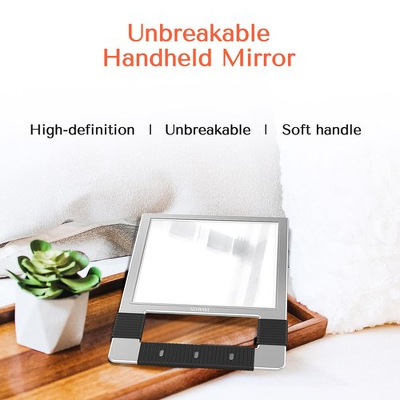 TASALON Unbreakable Hand Mirror, Silver, Rectangular, Tabletop Mount, ABS Frame, Handheld Mirror for Barber, Salon, Makeup, Shower