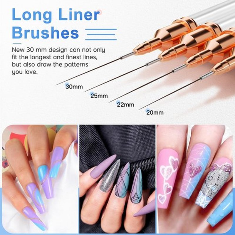 Nail Art Brushes, Eptbsdu 5PCS Double Ended Nail Art Liner Brushes with Cap Striping Liner Brush Nail Design Brushes for Long Lines, Tiny Details, Fine Drawing Nail Brushes for Nail Art, Silver
