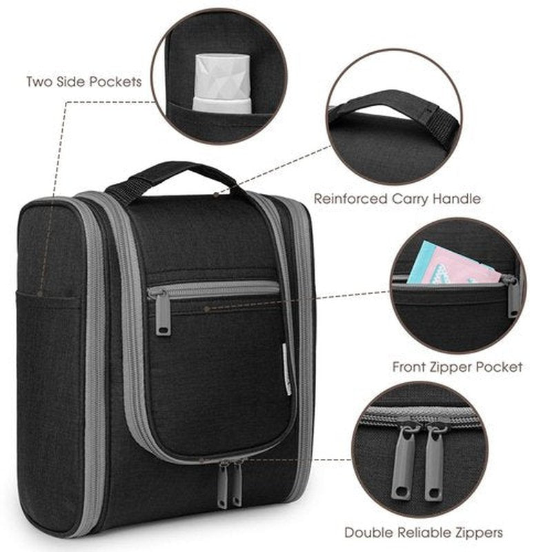 Narwey Small Hanging Travel Toiletry Bag Cosmetic Make up Organizer for Women and Men (Medium, Black)