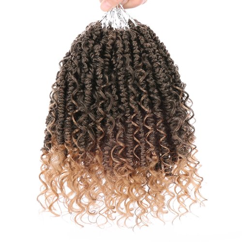 Leeven 10 Inch Goddess Passion Twist Crochet Hair 8 Packs Ombre Honey Blonde Boho Style Crochet Twist Pre Twisted Bomb Twist Curly Ends Pre Looped Bohemian Synthetic Braids for Women #T27
