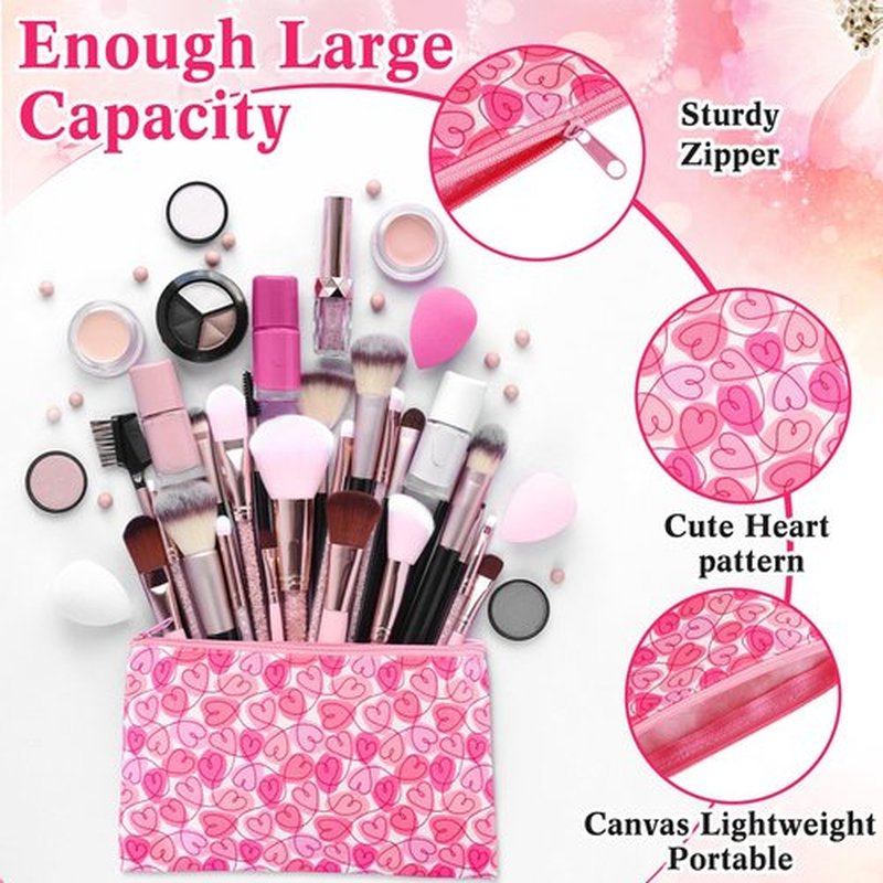 SilTriangle 24 Pieces Makeup Bags Bulk Canvas Cosmetic Bags Purse Organizer Zipper Cosmetic Pouch Portable Travel Toiletry Pouch for Women Men Gifts, 7 x 4 Inch (Heart)