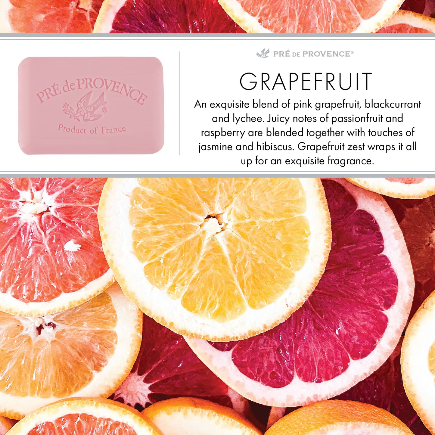 Pre de Provence Artisanal Soap Bar, Natural French Skincare, Enriched with Organic Shea Butter, Quad Milled for Rich, Smooth & Moisturizing Lather, Grapefruit, 5.3 Ounce