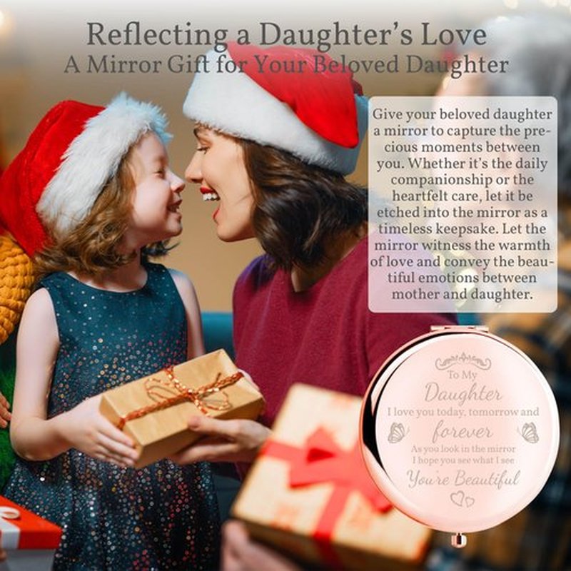 boutikpro Daughter Birthday Gift Compact Mirror from Mom Dad, to My Daughter Gorgeous Rose Gold Compact Mirror Unique Daughter Gift for Girls Women Graduation Mother's Day