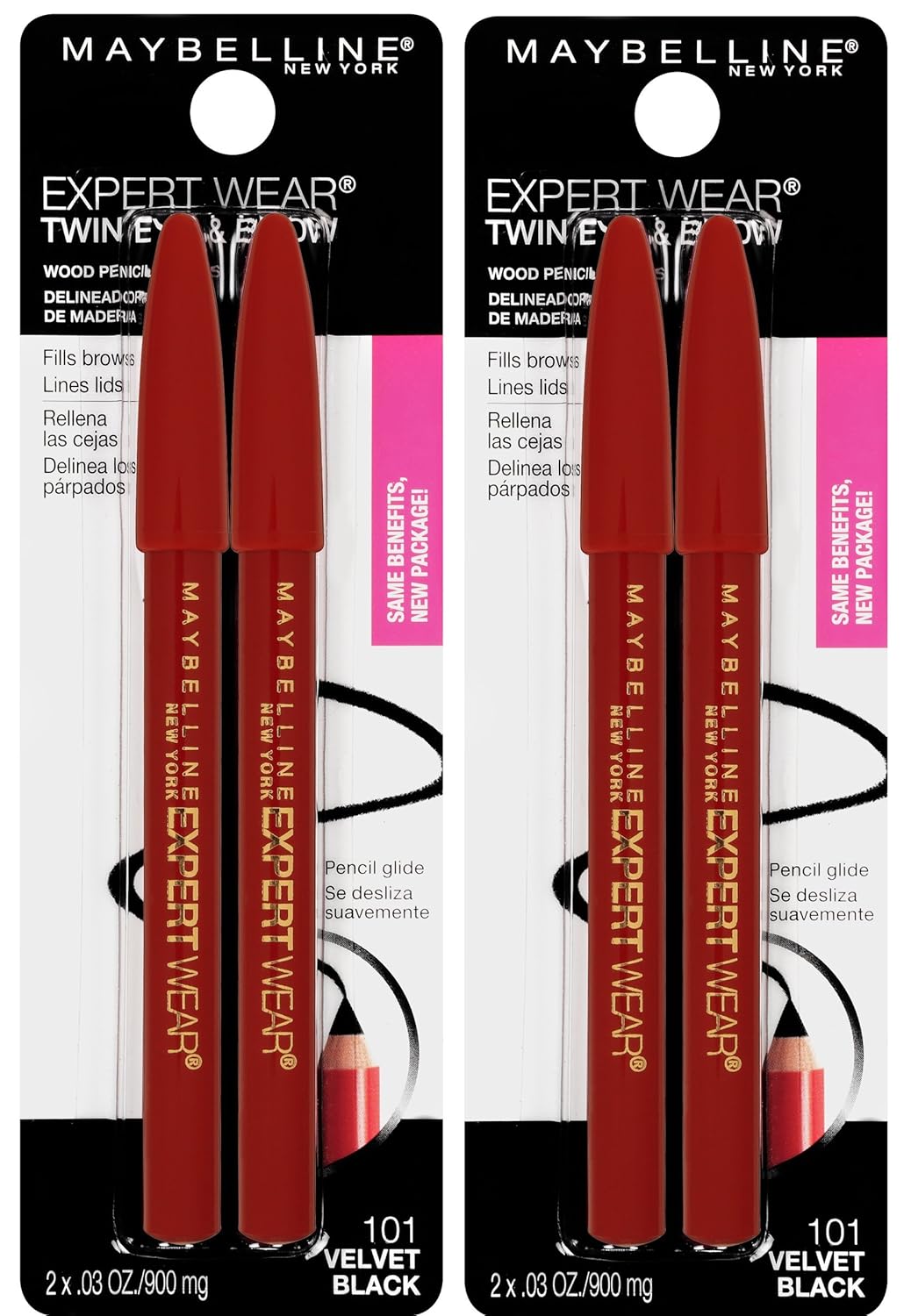 Maybelline Expert Eyes Twin Brow & Eye Pencil, Dark Brown [102], 0.06 oz (Pack of 6)