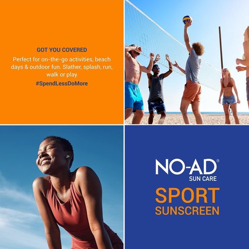 NO-AD SPF 50 SPORT Sunscreen Lotion | Hypoallergenic | Broad Spectrum UVA/UVB Protection | Water Resistant | Octinoxate & Oxybenzone Free with moisturizing Vitamin E and Aloe 16oz | Pack of 2
