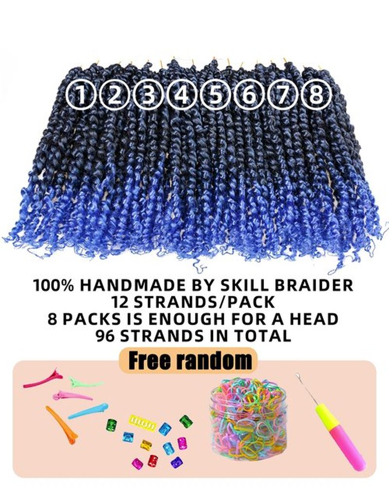 hahoness 10 Inch 8 Packs Pre Looped Passion Twist Crochet Hair for Black Women and Kids-Ombre Blue, Super Soft Bouncy Synthetic Braided Hair Extensions(10 Inch-8 Packs,T1B/Blue)