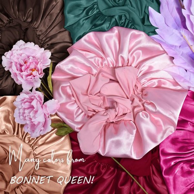 BONNET QUEEN Satin Bonnet Silk Bonnet for Sleeping Women Hair Bonnet Night Sleep Cap Scarf wrap for Curly Hair with tie Band Prune