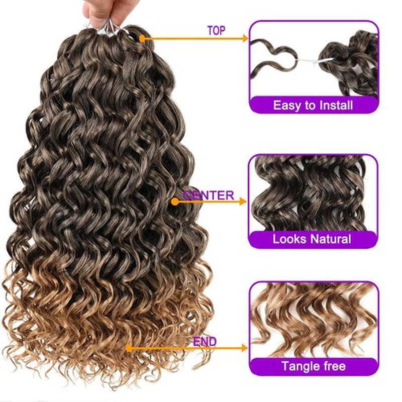 ZRQ GoGo Curl Crochet Hair 14 Inch Curly Crochet Hair T27,8 Packs Ocean Wave Crochet Hair Natural Hairstyles,Ombre Beach Curl Water Wave Deep Twist Crochet Hair Extensions(14 Inch,T27)