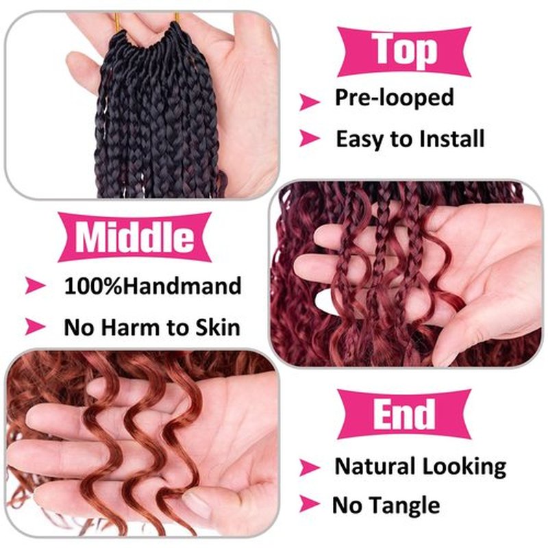 Unionbeauty 18 Inch Boho Box Braids Crochet Hair Goddess Box Braids Crochet Hair 8 Packs Bohemian Box Braids Crochet Hair for Black Woman Ombre Curly Crochet Braids Braiding Hair Extension 1B/530/350#