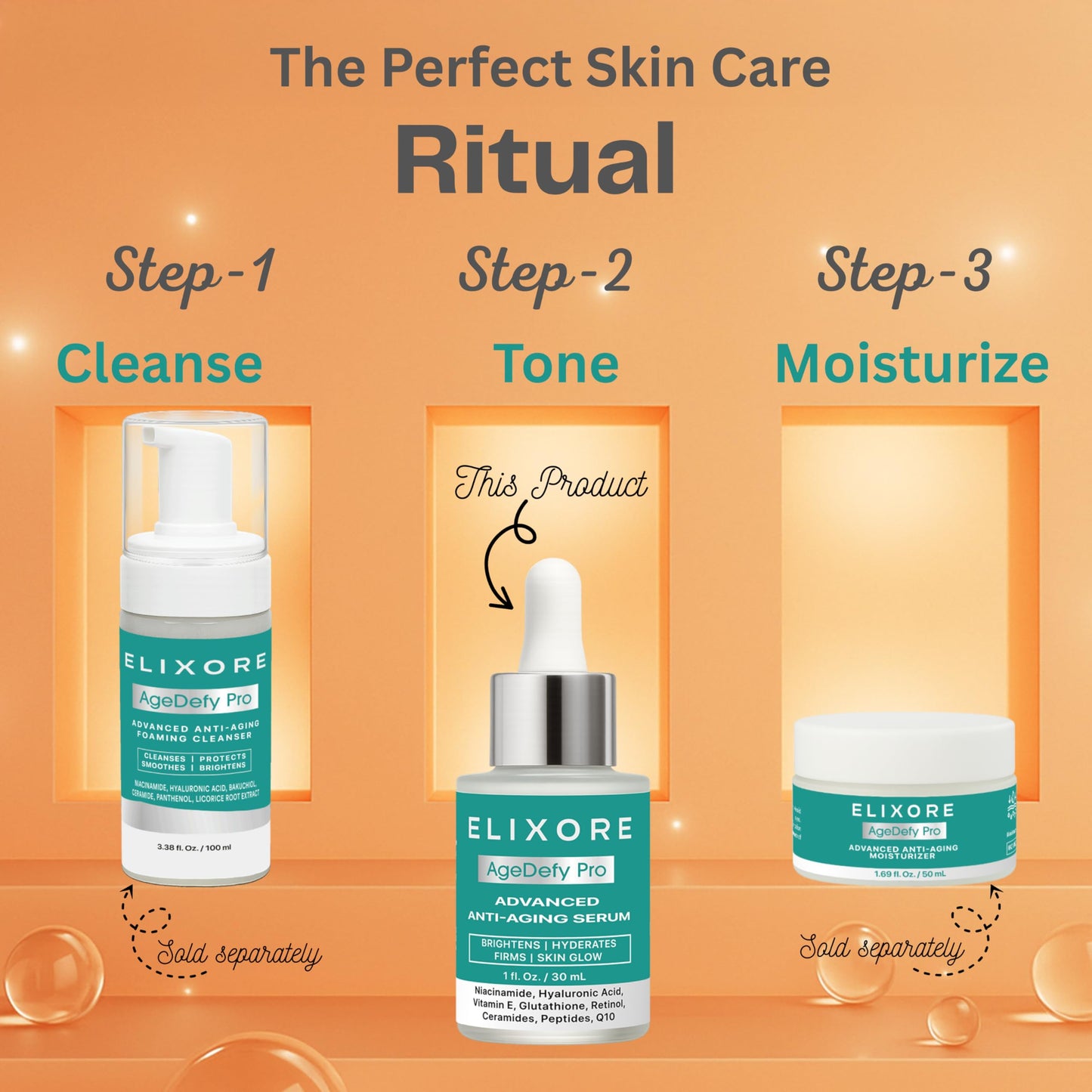 ELIXORE AgeDefy Pro Advanced Anti-Ageing Serum with Peptides & Vitamin C | Face Serums for Wrinkles, Firming & Brightening with Retinol, Niacinamide & Tranexamic Acid | for Mature Skin 30ml