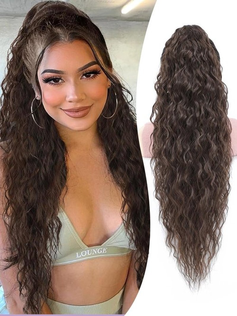 Molefi Ponytail Extension,30Inch Synthetic Hair Extensions Ponytail Chocolate Brown Long Curly Ponytail Hairpiece for Women Claw Clip in Ponytail for Daily Use